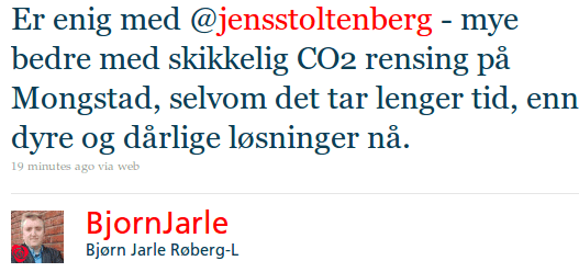 Er enig med @jensstoltenberg - mye bedre med skikkelig CO₂ rensingpå Mongstad, selvom det tar lenger tid, enn dyre og dårlige løsningernå.